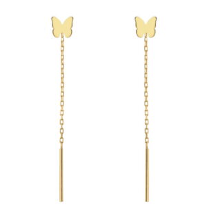 Kolczyki przewlekane złote pełny motylek