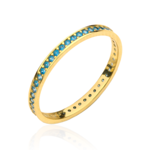 Pierścionek złoty jednorzędówka wysadzana błękitnymi kamieniami