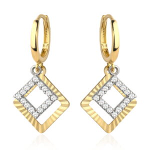 Kolczyki dwa kwadraciki diamentowany i wysadzany cyrkoniami na kreolu