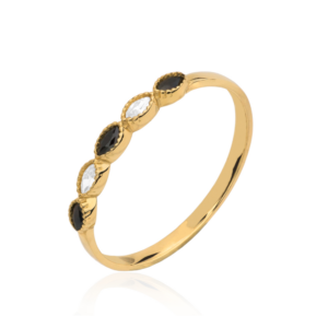 Pierścionek złoty łezki z czarnych kamieni i cyrkonii