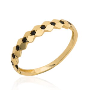 Pierścionek złoty czarne kamienie i romby