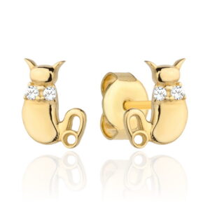 Kolczyki złote kotki i dwie cyrkonie