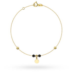 Bransoletka złota zawieszka pełne kółko i kulki złote oraz czarne