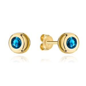 Kolczyki złote niebieski kamyk otoczony złotem