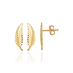 Kolczyki złote małe diamentowane listki