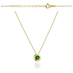 Naszyjnik złoty z zieloną cyrkonią w złotej zaokrąglonej oprawie