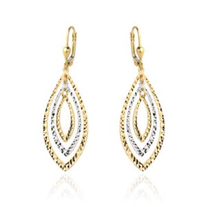 Kolczyki złote listki diamentowane z białym złotem