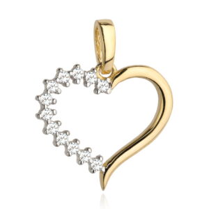 Zawieszka złoty kontur serca w połowie wysadzany cyrkoniami