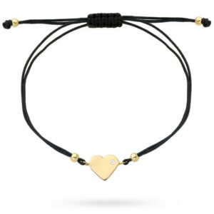 Bransoletka złote serce z cyrkonią na czarnym sznurku