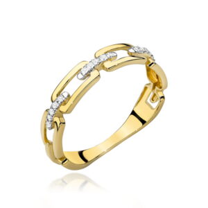 Pierścionek złoty łańcuch z cyrkoniami