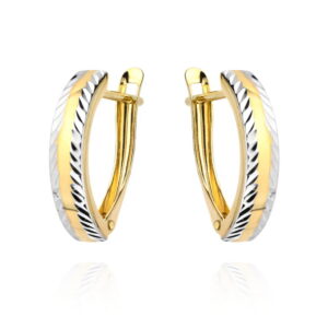 Kolczyki złote diamentowane na brzegach dwa kolory złota