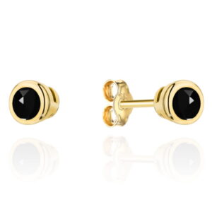 Kolczyki złote czarny kamień w złotej oprawie