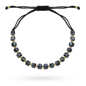 Bransoletka z grafitowymi kamieniami holo na czarnym sznurku