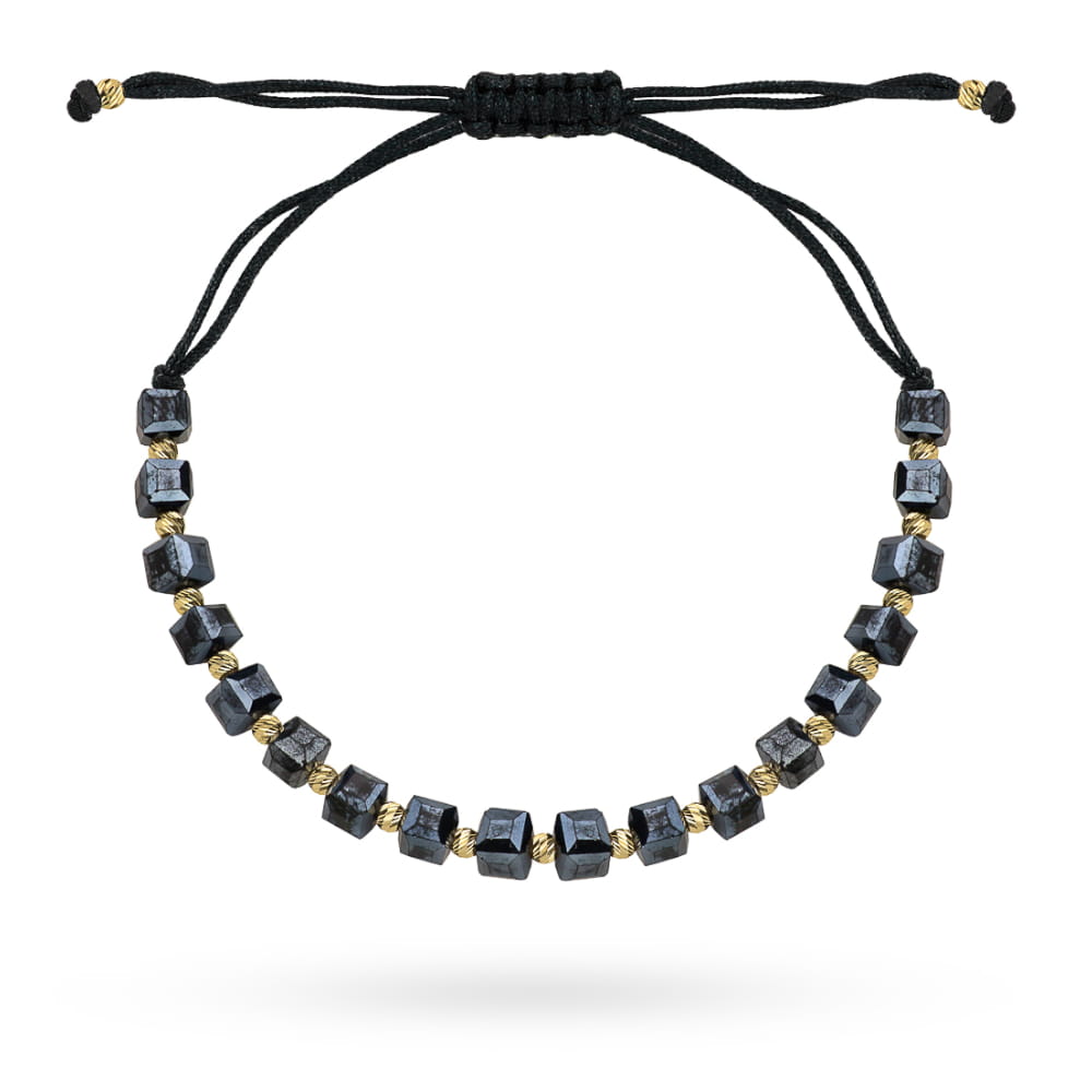 Bransoletka z grafitowymi kamieniami holo na czarnym sznurku