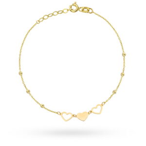 Bransoletka złote serca i diamentowane kulki