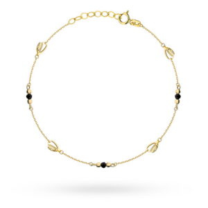 Bransoletka złota z czarnymi kamieniami i kulkami party