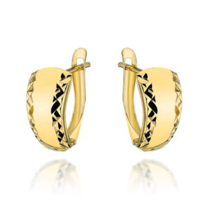 Kolczyki złote gładkie z diamentowanymi brzegami