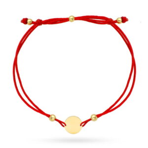Bransoletka złote kółko i kulki na czerwonym sznurku