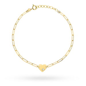 Bransoletka złota ogniwa i serce z cyrkonią