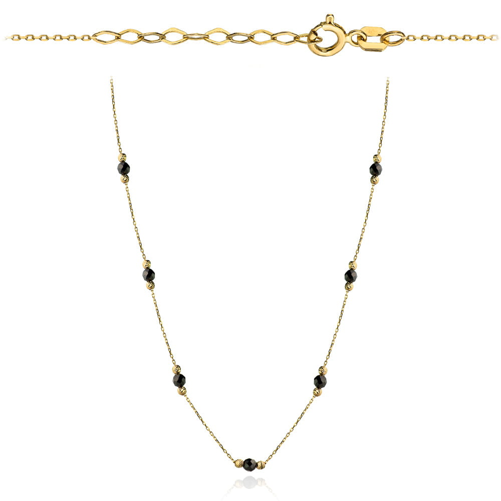 Naszyjnik złote diamentowane kulki i czarne kamienie