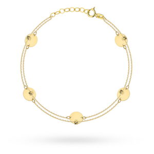Bransoletka złota pełne kółka i diamentowane kulki na podwójnym łańcuszku