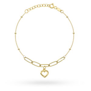 Bransoletka złota z długimi ogniwami, sercem i gładkimi kulkami