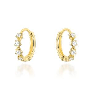 Kolczyki złote kwiatki z białymi cyrkoniami na kreolu