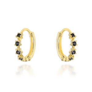 Kolczyki złote kwiatki z czarnymi cyrkoniami na kreolu