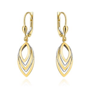 Kolczyki złote listki w dwóch kolorach złota na angielskim zapięciu