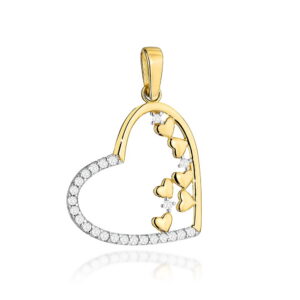 Zawieszka złota serce z cyrkoniami i serduszkami