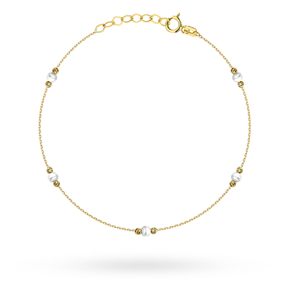 Bransoletka złota z perłami i diamentowanymi kulkami