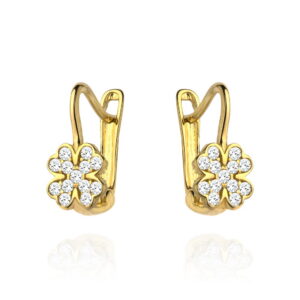 Kolczyki złota koniczynka wypełniona cyrkoniami