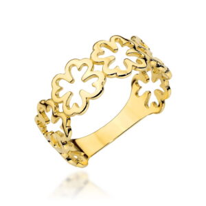 Pierścionek złoty złożony z koniczynek
