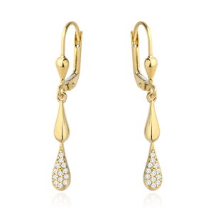 Kolczyki dwie złote krople gładka i wysadzana cyrkoniami