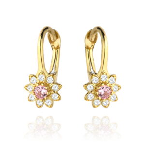 Kolczyki kwiatek różowa cyrkonia otoczona białymi kamieniami
