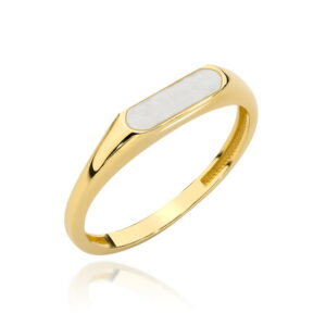 Pierścionek złoty elegancki sygnet z masą perłową