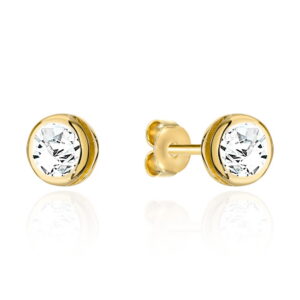 Kolczyki złote cyrkonia otoczona złotem na sztyfcie
