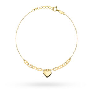 Bransoletka złota z wiszącym serduszkiem i ogniwkami