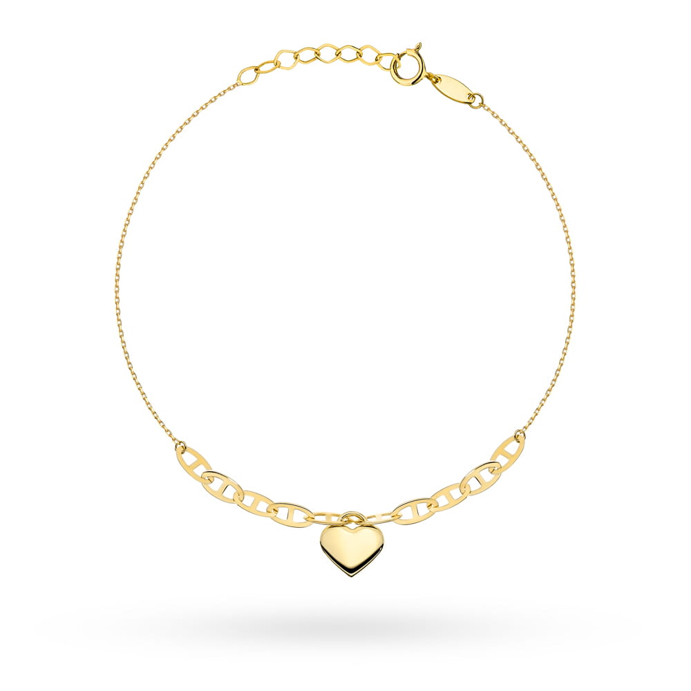 Bransoletka złota z wiszącym serduszkiem i ogniwkami