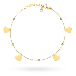 Bransoletka złota wiszące serduszka i diamentowane kulki na nogę