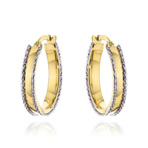 Kolczyki złote kółka zdobione na brzegach w dwóch kolorach złota