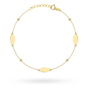 Bransoletka złota owalne blaszki i diamentowane kulki