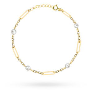 Bransoletka złota długie ogniwa z perłami