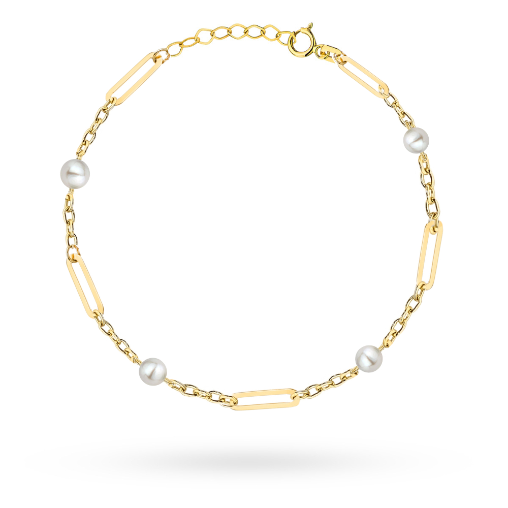 Bransoletka złota długie ogniwa z perłami