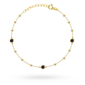 Bransoletka złota z gładkimi kuleczkami i czarnymi kamieniami