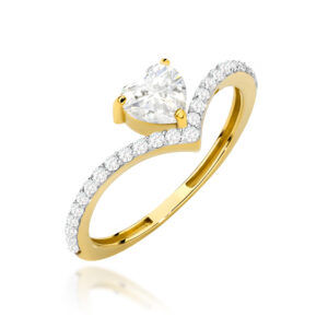 Pierścionek złoty z sercem zdobiony cyrkoniami