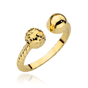 Pierścionek złoty pleciony z gładką i diamentowaną kulką