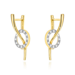 Kolczyki złote fala i kółko z cyrkoniami