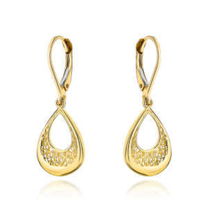 Kolczyki złote łezki z ażurowym zdobieniem