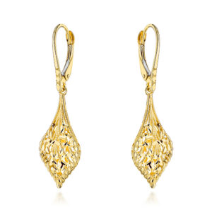 Kolczyki złote listki zdobione diamentowaniem